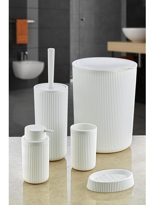 Braventa Collection 5 Parça Banyo Seti 7 Litre Dokunmatik Çöp Kovalı, Antibakteriyel Fırça (Siyah-Gri) (Beyaz)