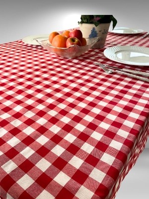 Braventa Collection Enoteks 160X170 cm Kırmızı Büyük Kare Desen Pötikareli Masa Örtüsü, Sofra Bezi, Piknik Örtüsü