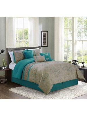 Braventa Collection Chezmoi Collection Noriko Lüks 7 Parça Cam Göbeği Kiraz Çiçekleri Çiçek Işlemeli Yatak Yorgan Seti,