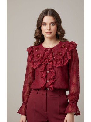Rabiossa Kadın Fırfırlı Dantel Gömlek