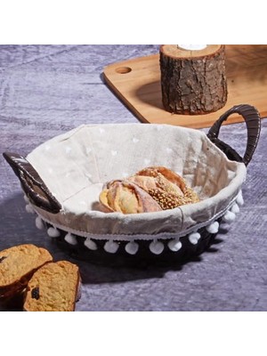 Braventa Collection Serisi Bezli Yuvarlak Hasır Ekmek Sepeti