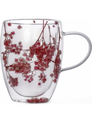 Braventa Collection 350ML Çift Cidarlı Çiçekli Kupa – Isıya Dayanıklı Çift Katmanlı Cam Çay & Kahve Kupası | Şık ve Ergo