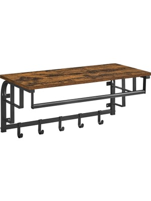 Braventa Collection Raflı Duvar Portmanto, 5 Çıkarılabilir Kancalı Duvar Rafı, Asma Çubuklu Duvara Monte Asma Raf LCR12B