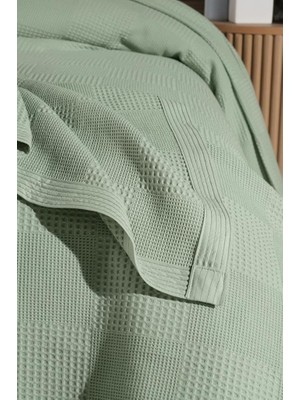 Braventa Collection - Waflle Desenli Pike BATTANIYE%100 Pamuk Kalın Iplik Yumuşak Battal Boy 240 x 260 (Yeşil)