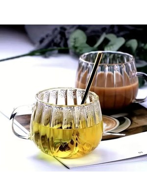 Braventa Collection 2 Adet Ateşe Dayanıklı 400 ml Çizgili Cam Kupa Bardak MIT1100