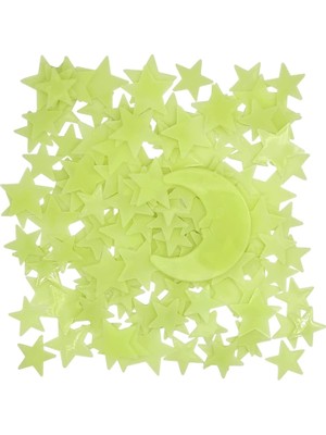 Braventa Collection Karanlıkta Parlayan Fosforlu Ay ve Yıldız Tasarımlı Dekoratif (200 Adet Yıldız)