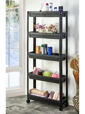 Braventa Collection 5 Katlı Tekerlekli Organizer Diktördgen Raf Ünitesi Siyah