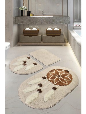 Braventa Collection Rüya Kahve 3lü Set Banyo Halısı Yıkanabilir Kaymaz Taban