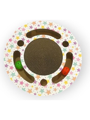 Braventa Collection Rotipet Yıldız Desenli Toplu Yuvarlak Kedi Oyuncağı ve Tırmalama, 34 cm