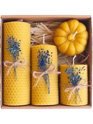 Braventa Collection Petekoğlu Dekoratif Doğal Petek Balmumu Mum Bal Kabağı Çiçekli Set Bal Mumu Mum Hediyelik