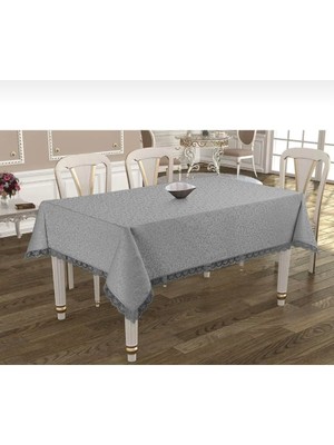 Braventa Collection Dantelli Leke Tutmayan Dertsiz Kumaş Masa Örtüsü Gri 160 x 220 BYZT239