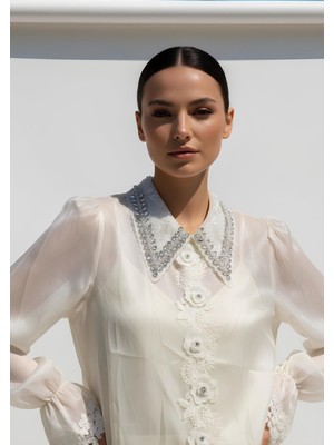 Rabiossa Kadın Kristal Yaka Gömlek