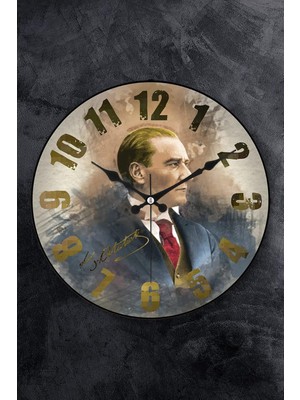 Braventa Collection 36 cm Gerçek Bombe Cam Akar Saniye Sessiz Mekanizma Dekoratif Atatürk Duvar Saati