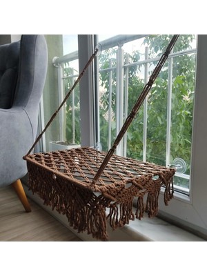 Braventa Collection Makrome Vantuzlu Hamak Cam Kedi Yatağı (Taba)