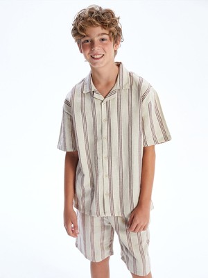 Lc Waikiki Yeni Sezon Çizgili Keten Karışımlı Erkek Çocuk Gömlek