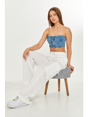 Camenta Kargo Cepli, Bağlama Detaylı Beyaz Dokuma Pantolon