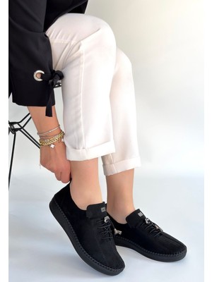 Fresco Scarfs Warte Siyah Süet Bağcıklı Spor Ayakkabı