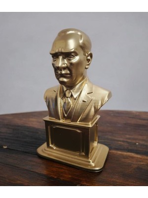 Hediyehanem Mustafa Kemal Atatürk Kaideli Büst Biblo -  Altın Sarısı Dekoratif Heykel - Hediyelik Ofis Aksesuarı