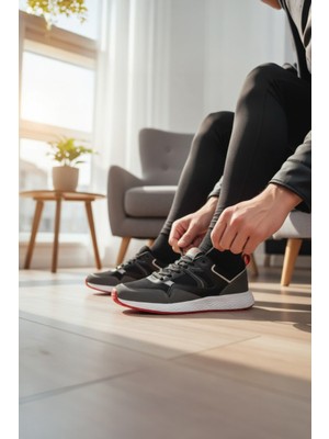 Enoch Erkek Günlük Ayakkabı Tam Ortopedik Düz Tabanlı Kırmızı Beyaz Şeritli Sneaker