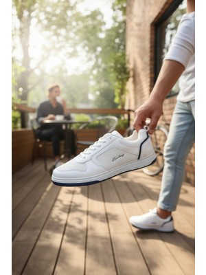 Enoch Erkek Spor ve Yürüyüş Ayakkabısı Tam Ortopedik Tabanlı Antrasit Mavi Detaylı Şık Model