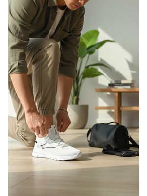 Enoch Erkek Örgü Panelli Çift Kavisli Şerit Detaylı Günlük Spor Ayakkabı Sneaker