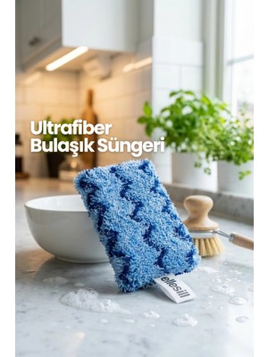 Ellesill İthal Ultrafiber Bulaşık Süngeri Scrub Pro Mavi Renk Sünger 12x7x3 cm - 16g