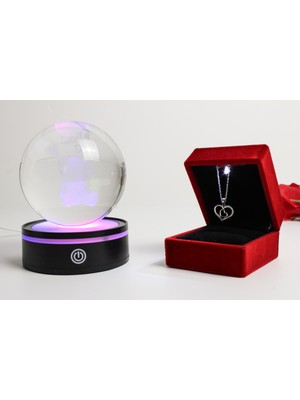 Trend Robo Sevgiliye Özel Renk Değiştiren Işıklı Dönen Cam Küre ve 925 Ayar Gümüş Kolye