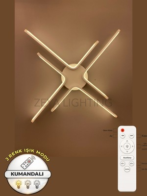 Zeya Lighting Yüksek Aydınlatmalı Kumandalı Kuzey Yıldızı Model Beyaz Tavan Plafonyer LED Avize, 3 Renk Aydınlatma