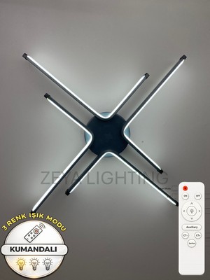 Zeya Lighting Yüksek Aydınlatmalı Kumandalı Kuzey Yıldızı Model Antrasit Tavan Plafonyer LED Avize, 3 Renk
