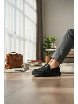 Enoch Erkek Günlük Ayakkabı Tam Ortopedik Düz Tabanlı Siyah Slip-On Konfor Modeli