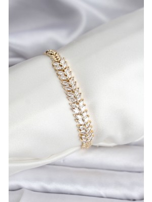 Kapsulavm 14K Gold Renk Kaplama Başak Model Zirkon Taşlı cm Kadın Bileklik