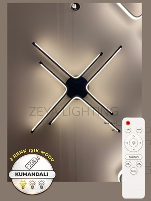 Zeya Lighting Yüksek Aydınlatmalı Kumandalı Kuzey Yıldızı Model Siyah Tavan Plafonyer LED Avize, 3 Renk Aydınlatma