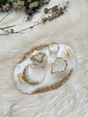 Epoksi Tepsi Damat Tepsisi Taş+ Incili Gold 5 Parça