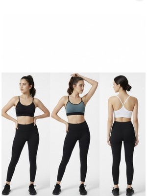 Trend Dokunuş Kadın 3'lü Beyaz-Siyah-Indigo Ince Askılı Arkası Çapraz Detaylı Yumuşak Pedli Sporcu Sütyen Atleti