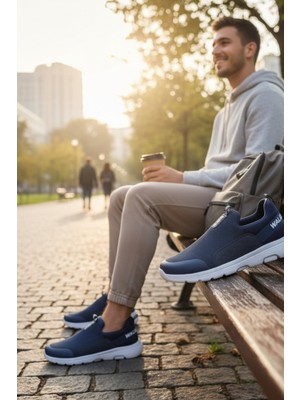 Enoch Erkek Lacivert Bağcıksız Günlük Yürüyüş Ayakkabısı - Hafif ve Düz Taban Comfort Sneaker