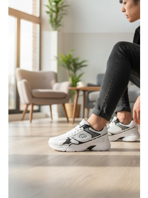 Enoch Erkek Spor ve Yürüyüş Ayakkabısı Tam Ortopedik Tabanlı Beyaz Siyah Detaylı Performans Modeli