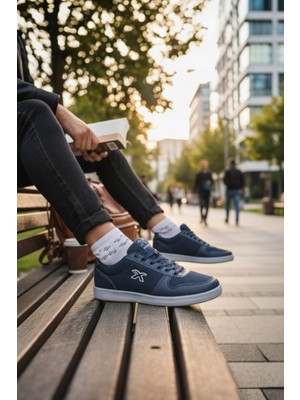 Enoch Erkek Düz Taban Spor ve Günlük Ayakkabı Tam Ortopedik Tabanlı Lacivert Şık Sneaker