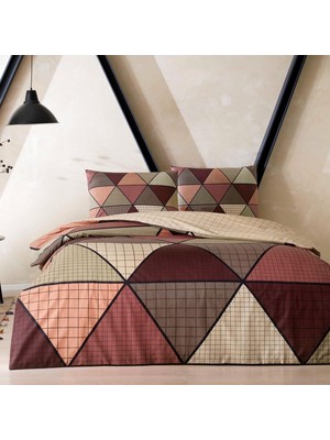 Braventa Collection Taç Delta Ranforce Geometrik DESENLI%100 Pamuk Nevresim Takımı, Kahverengi, Tek Kişilik