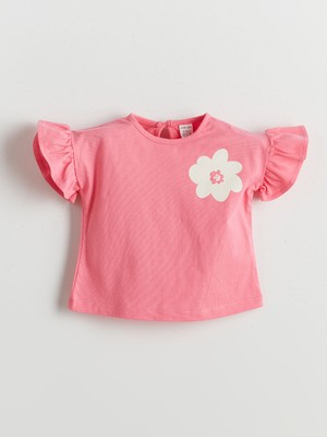 Lc Waikiki Yeni Sezon Bisiklet Yaka Çiçekli Kız Bebek Tişört