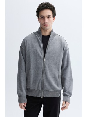 Loose Fıt Dik Yaka Fermuarlı Hırka