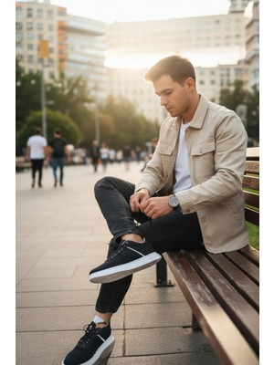 Enoch Erkek ve Kadın Spor Ayakkabı Tam Ortopedik Tabanlı Siyah Beyaz Şık Sneaker