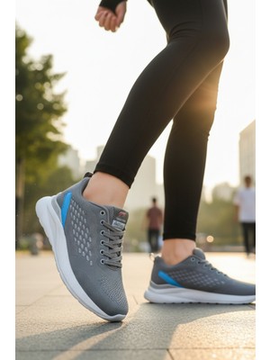 Enoch Erkek Mavi Detaylı Dokulu Panelli Gri Günlük Spor Ayakkabı Sneaker