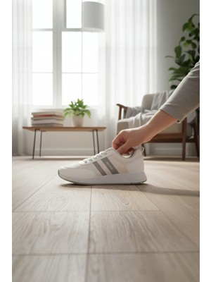 Enoch Erkek Beyaz Gri Detaylı Günlük Sneaker - Hafif Düz Taban Şık Yürüyüş Ayakkabısı