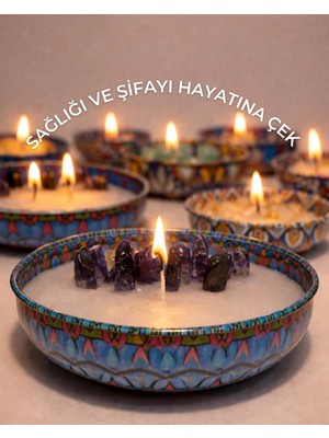 The Little Nature The Lıttle Nature Amentis Sağlık Taşlı Lavanta Kokulu Dekoratif Mum (Büyük Boy)