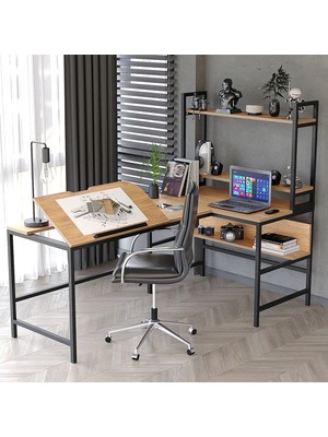 Yasmak 640-E L Masa ,raflı L Şekilli Ofis Masası