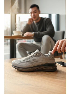 Enoch Erkek Şeffaf Taban Nefes Alan Dokulu Fileli Gri Günlük Spor Ayakkabı Sneaker