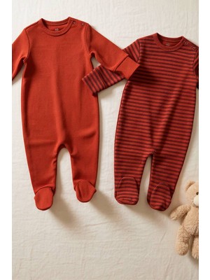 Soft Harmony Romper 2’li Set Organik Pamuk Yumuşak Dokulu Günlük Bebek Tulum Seti Kırmızı