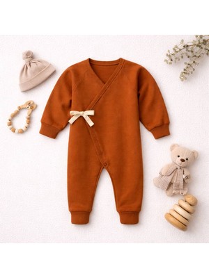 Snug Wrap Romper Premium Organik Pamuk Kruvaze Yaka Yumuşak Bebek Tulum Kiremit