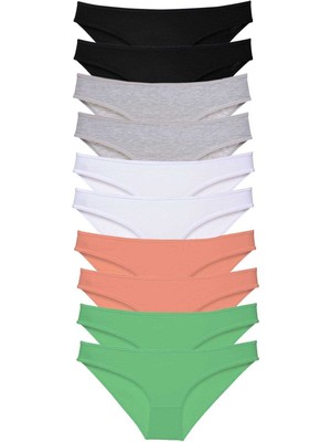 Ne Verelim Size 10 Adet Süper Eko Set Likralı Kadın Slip Külot Siyah Gri Beyaz Pudra Yeşil