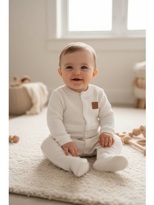 Honey Waffle Romper Premium Organik Waffle Dokulu Günlük Bebek Tulum